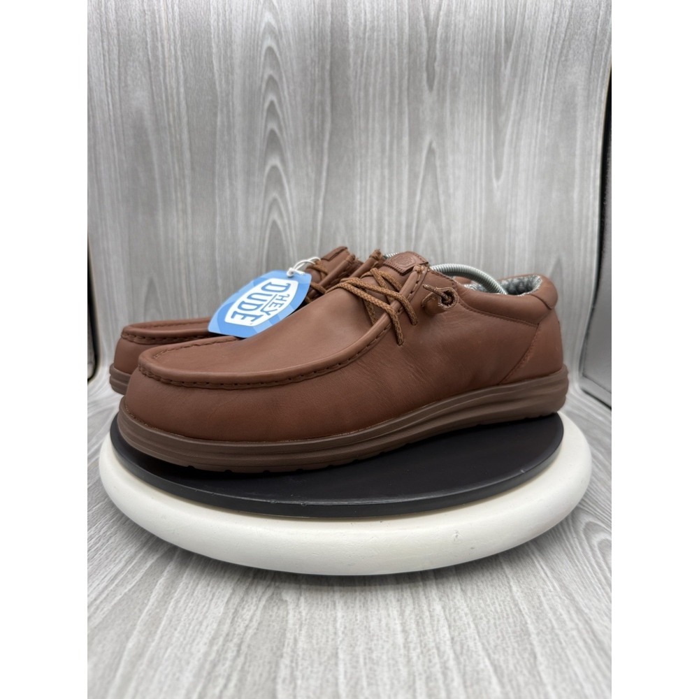 Hey Dude Paul Leather Loafers Mens Size 13 Cognac Brown Slip On Casual Shoes